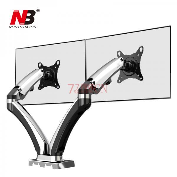 NB 180双屏新品气压支架 安装尺寸：17"- 27"     最大安装孔位：100*100以下  最大承重：1.5--7KG    上下升降340mm   倾仰角+33/-50度   屏幕可360度旋转