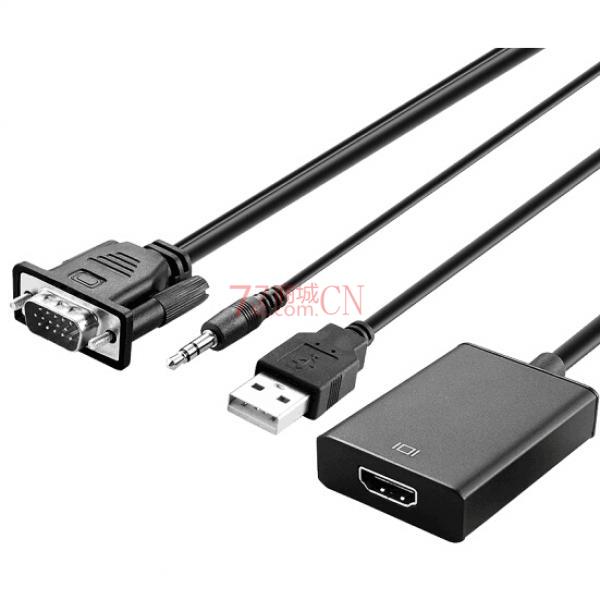 VGA转HDMI线带音频电脑to视频转换器高清USB显示器连接线 VGA公转HDMI母
