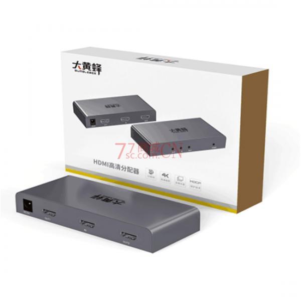 大黄蜂HDMI分配器2.0版D-V130A 1进2出4K*2K 2口分屏器HDMI共享器 一进二出 （一台电脑多个显示器）