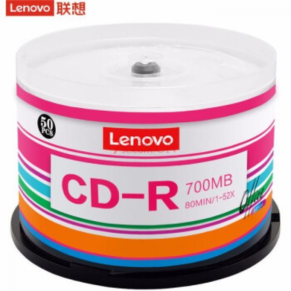 联想（Lenovo）CD-R 光盘/刻录盘 52速700MB 办公系列 桶装50片 空白光盘（颜色随机）