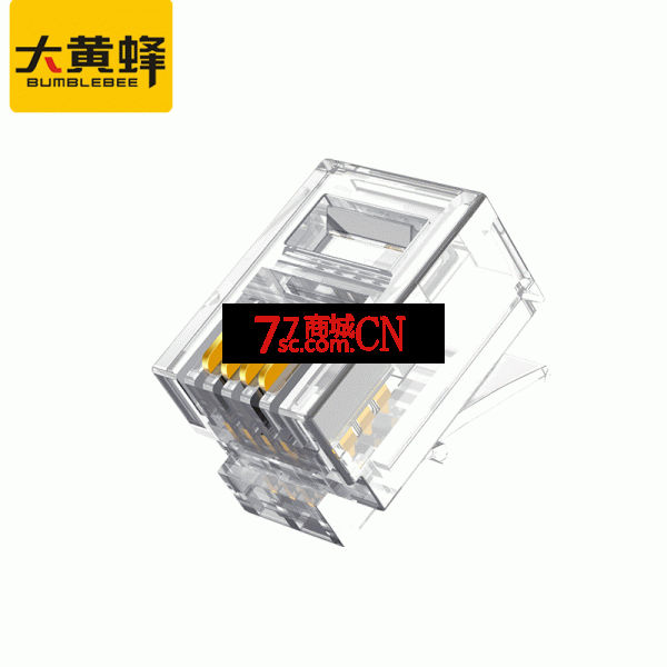 大黄蜂DHF-4X电话水晶头四芯rj11透明无氧铜镀金叉100颗/盒 支持传真机弯耐折 4芯