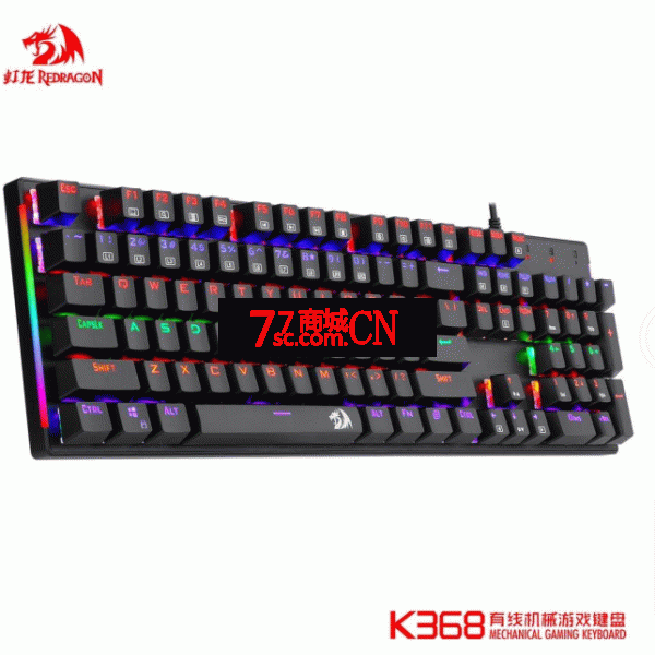 红龙K368机械键盘 黑色跑马灯+两侧RGB 青轴台式机机械键盘