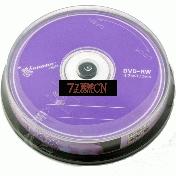 香蕉DVD-RW刻录盘 4X可擦写DVD光盘/擦洗空白光盘/10片盒装