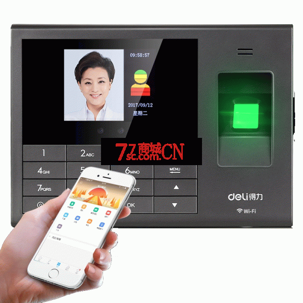 得力3765C WIFI人脸识别打卡机指纹人脸一体机公司上班考勤机员工食饭堂面部识别智能手指签到神器