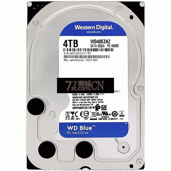 WD/西部数据 WD40EZAZ 4T/TB 台式机4T硬盘西数蓝盘64M/5400转 质保二年（行盘）