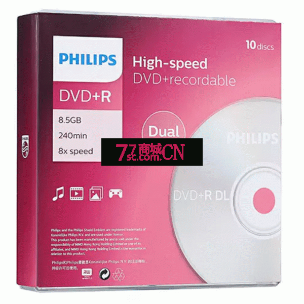 飞利浦（PHILIPS）DVD+R DL空白光盘/刻录盘 8速8.5GB 单面双层 10片盒装