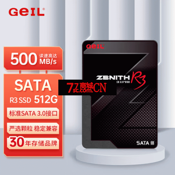 GeIL金邦 512GB SSD固态硬盘 SATA3.0接口 台式机笔记本通用 高速500MB/S R3系列