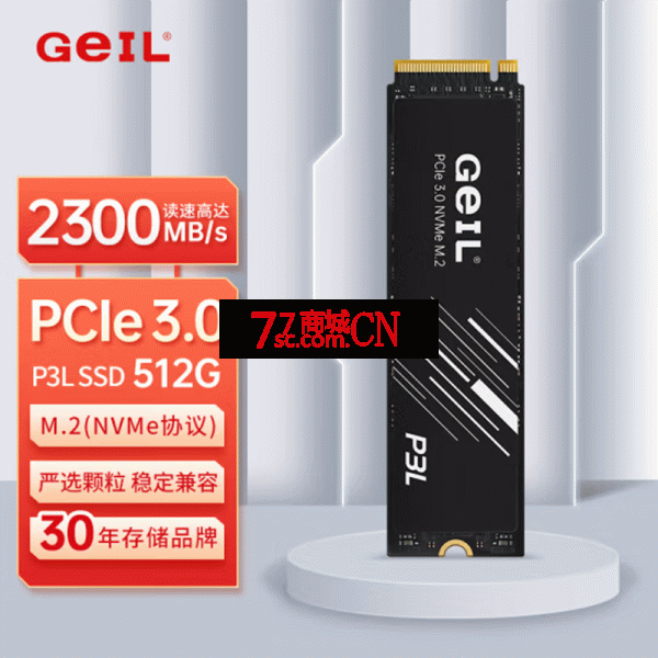 GeIL金邦 512GB SSD固态硬盘 M.2接口PCIe 3.0（NVMe协议）台式机笔记本硬盘 高速2300MB/S P3L系列