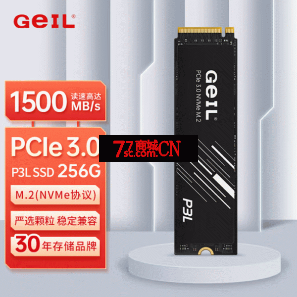 GeIL金邦 256GB SSD固态硬盘 M.2接口PCIe 3.0（NVMe协议）台式机笔记本硬盘 高速1500MB/S P3L系列