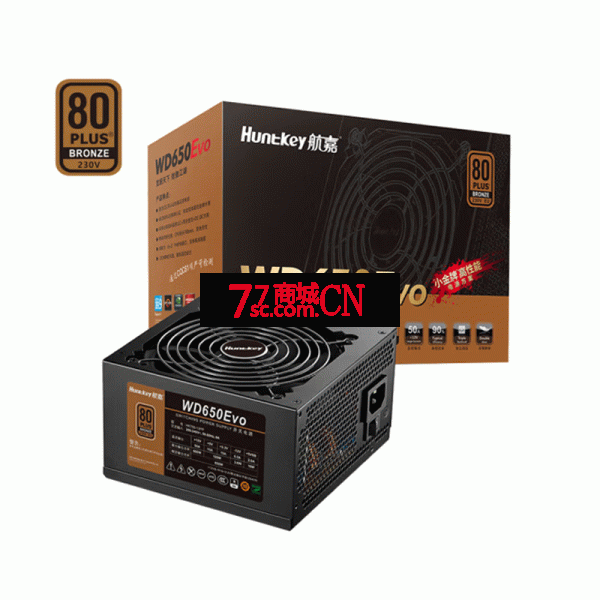 航嘉（Huntkey）WD650Evo铜牌650W电脑电源（80PLUS铜牌/单路50A/全电压/LLC+SR+DC-DC/智能温控）