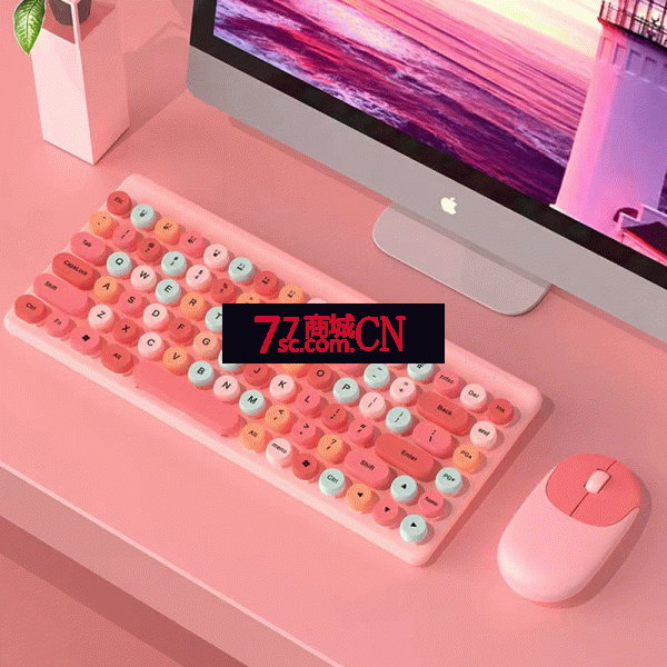 剑圣一族QW02复古糖果色马卡龙口红键盘鼠标套装无线键鼠套装朋克