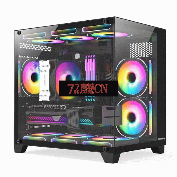航嘉S920暴风雪海景房电脑机箱台式机全侧透明240水冷黑色matx（注：无风扇，风扇请另行购买）