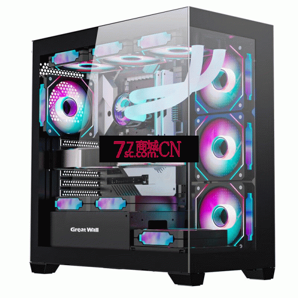 长城视界S3海景房机箱台式电脑玻璃侧透无立柱支持ATX主板360水冷 黑色
